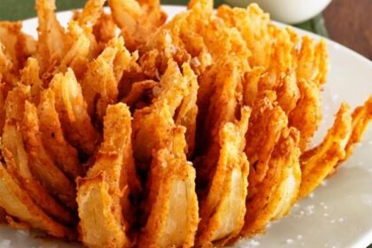 Cebola crocante tipo Outback empanada servida com molho caseiro