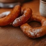 Rosquinhas fritas caseiras douradas polvilhadas com açúcar