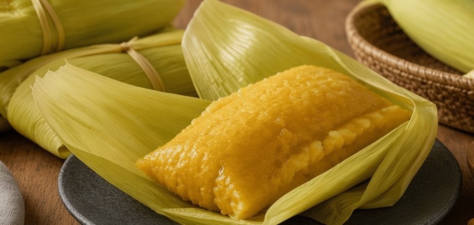 Pamonha de micro-ondas feita com milho fresco e recheio de queijo ou goiabada